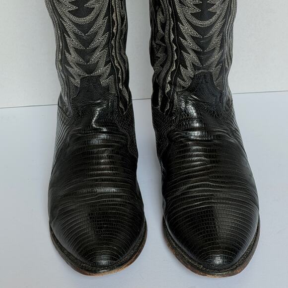 Vintage Dan Post 2350 Teju Lizard Leather Western Cowboy Boots Black Men\'s 9.5 main image 6